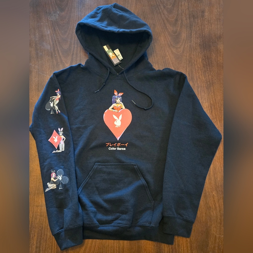 COLOR BARS x PLAYBOY Aces‎ Mens Black Hoodie Size Small NWT